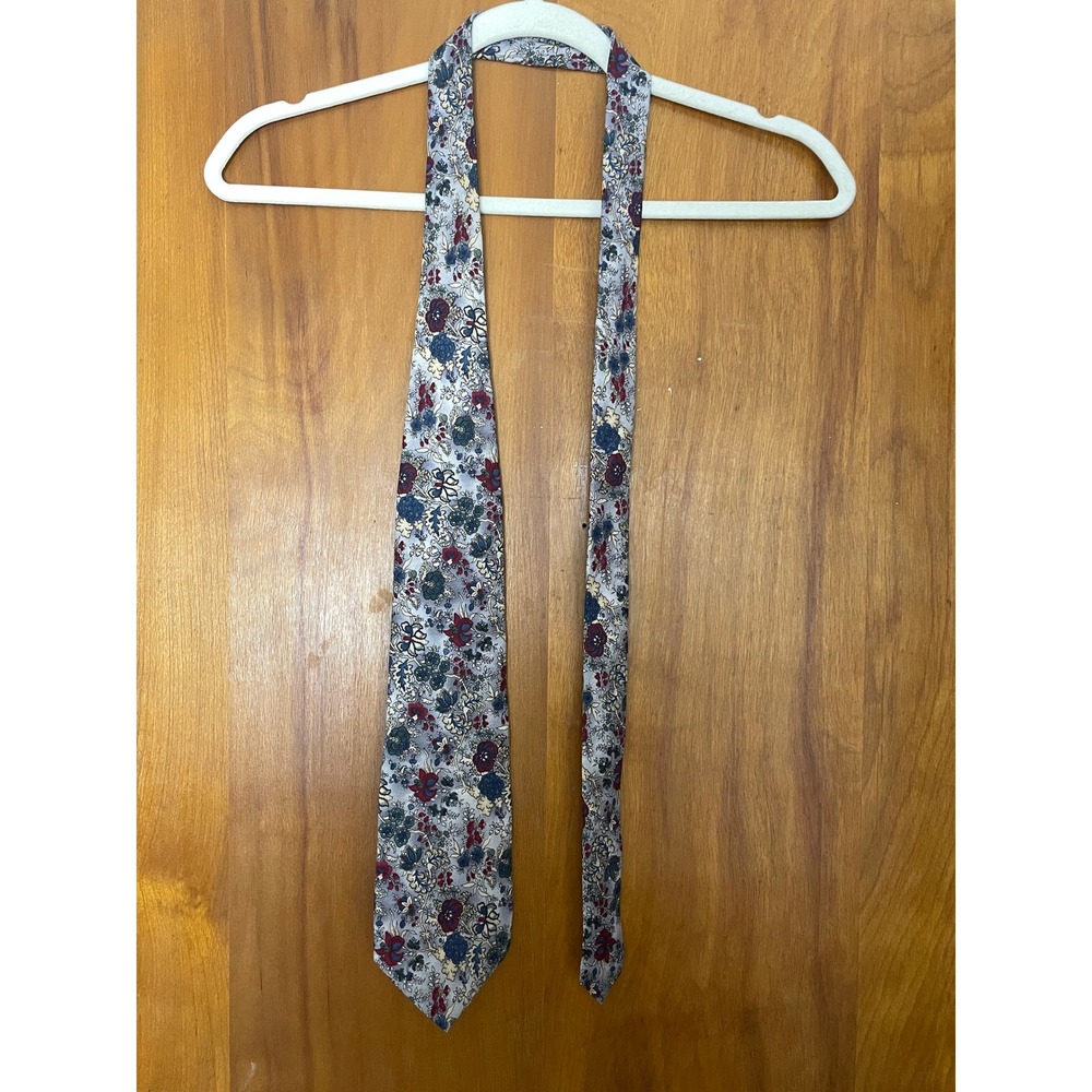 Vintage Burma Bibas Woven Silk Necktie 4" Wide Blade Floral Concert